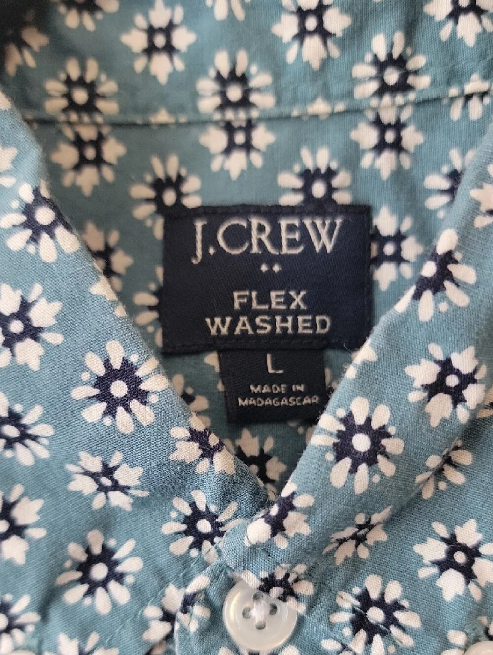 J. Crew Light Blue Short-Sleeve Button-Down Shirt with White Floral Print - Picture 2 of 9